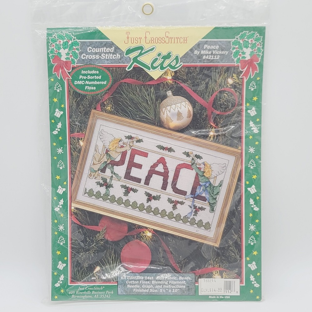 Christmas Holiday Peace Just Cross Stitch Kit 42112 Mike Vickery 5 3/4" x 10"